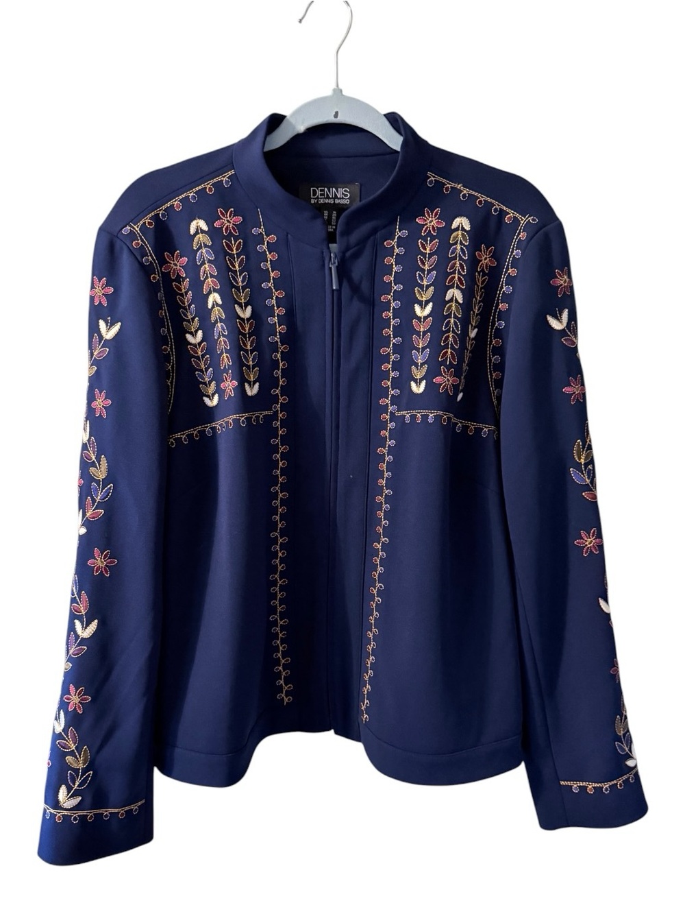 🙋🏻♀️DENNIS BASSSO Navy Floral-Embroidered Zip Jacket